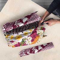 Hawaiian Plumeria Lei Umbrella Kakau Motifs and Palaka Half Style Pink Color - Polynesian Pride