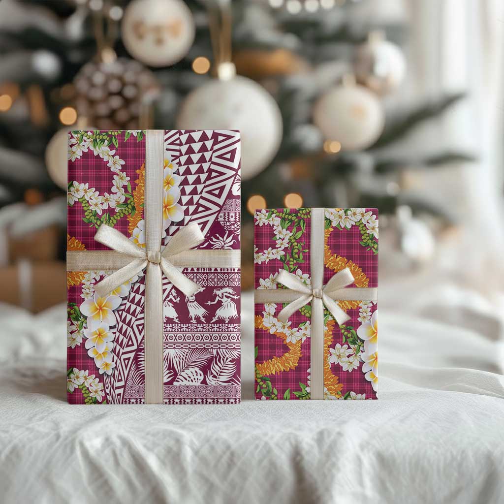 Hawaiian Plumeria Lei Wrapping Paper Kakau Motifs and Palaka Half Style Pink Color - Polynesian Pride