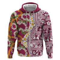 Hawaiian Plumeria Lei Zip Hoodie Kakau Motifs and Palaka Half Style Pink Color - Polynesian Pride