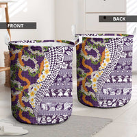 Hawaiian Plumeria Lei Laundry Basket Kakau Motifs and Palaka Half Style Purple Color - Polynesian Pride