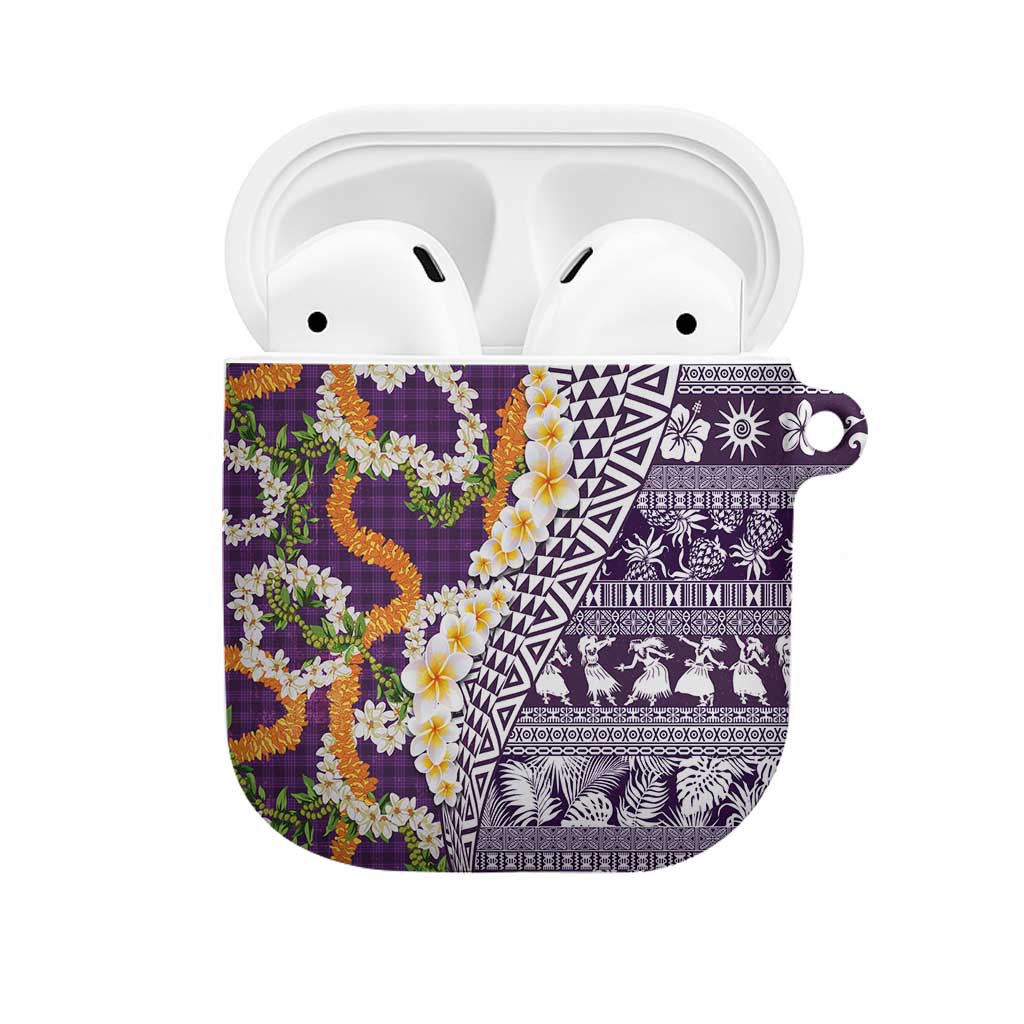 Hawaiian Plumeria Lei AirPods Case Kakau Motifs and Palaka Half Style Purple Color - Polynesian Pride