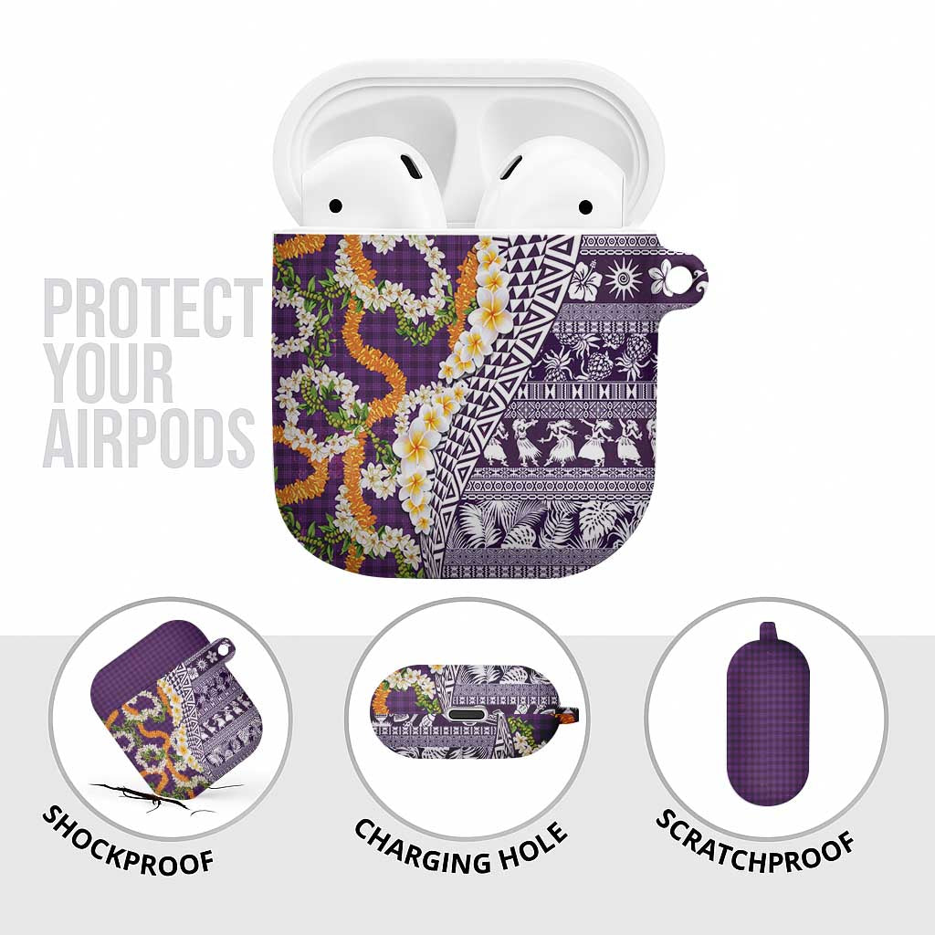 Hawaiian Plumeria Lei AirPods Case Kakau Motifs and Palaka Half Style Purple Color - Polynesian Pride