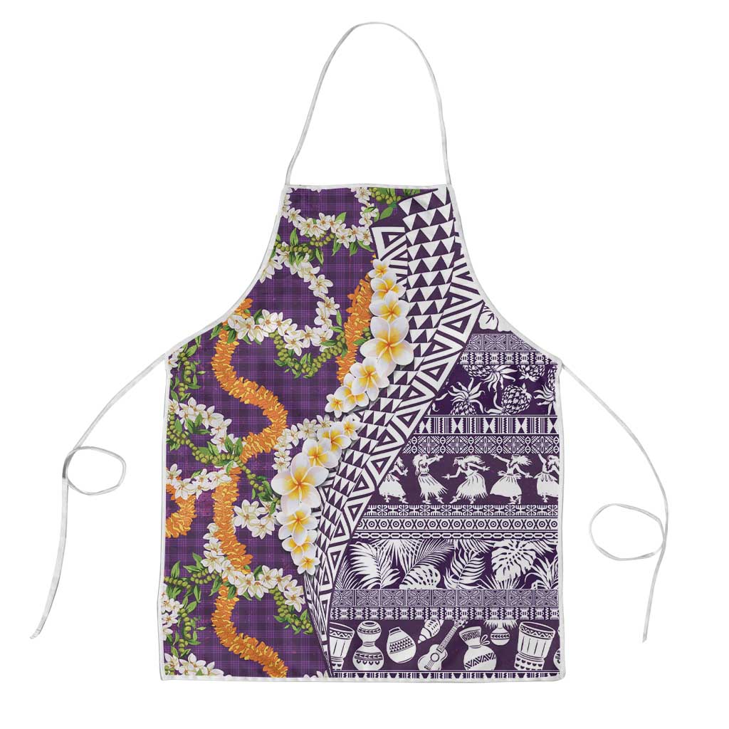 Hawaiian Plumeria Lei Apron Kakau Motifs and Palaka Half Style Purple Color - Polynesian Pride