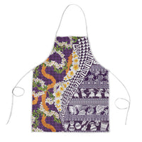 Hawaiian Plumeria Lei Apron Kakau Motifs and Palaka Half Style Purple Color - Polynesian Pride