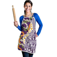 Hawaiian Plumeria Lei Apron Kakau Motifs and Palaka Half Style Purple Color - Polynesian Pride