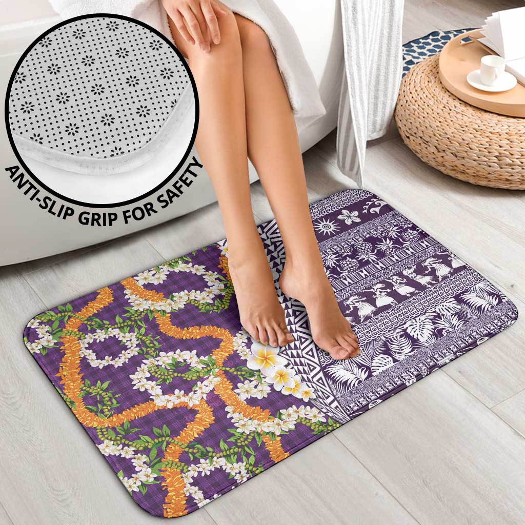 Hawaiian Plumeria Lei Bathroom Set Kakau Motifs and Palaka Half Style Purple Color - Polynesian Pride