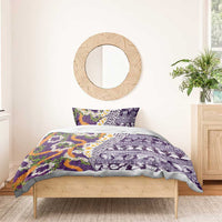 Hawaiian Plumeria Lei Bedding Set Kakau Motifs and Palaka Half Style Purple Color - Polynesian Pride