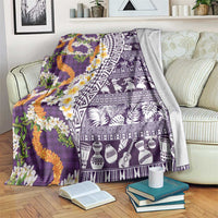 Hawaiian Plumeria Lei Blanket Kakau Motifs and Palaka Half Style Purple Color - Polynesian Pride