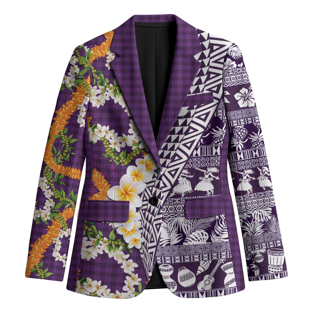 Hawaiian Plumeria Lei Blazer Kakau Motifs and Palaka Half Style Purple Color - Polynesian Pride