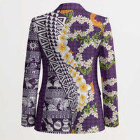 Hawaiian Plumeria Lei Blazer Kakau Motifs and Palaka Half Style Purple Color - Polynesian Pride