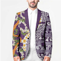 Hawaiian Plumeria Lei Blazer Kakau Motifs and Palaka Half Style Purple Color - Polynesian Pride