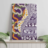 Hawaiian Plumeria Lei Canvas Wall Art Kakau Motifs and Palaka Half Style Purple Color - Polynesian Pride