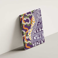 Hawaiian Plumeria Lei Canvas Wall Art Kakau Motifs and Palaka Half Style Purple Color - Polynesian Pride