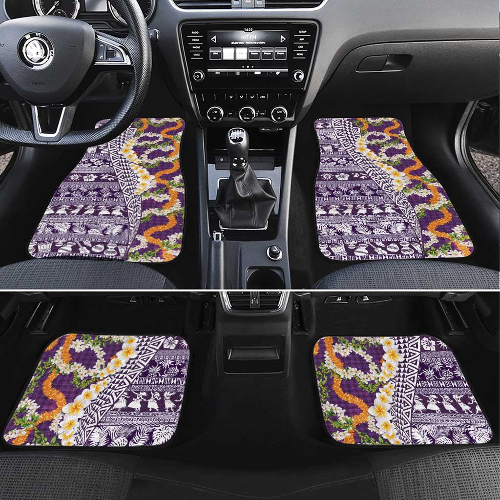 Hawaiian Plumeria Lei Car Mats Kakau Motifs and Palaka Half Style Purple Color - Polynesian Pride