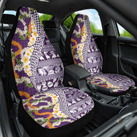 Hawaiian Plumeria Lei Car Seat Cover Kakau Motifs and Palaka Half Style Purple Color - Polynesian Pride