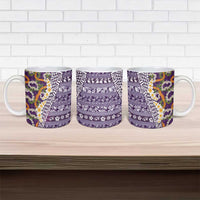 Hawaiian Plumeria Lei Ceramic Mug Kakau Motifs and Palaka Half Style Purple Color - Polynesian Pride