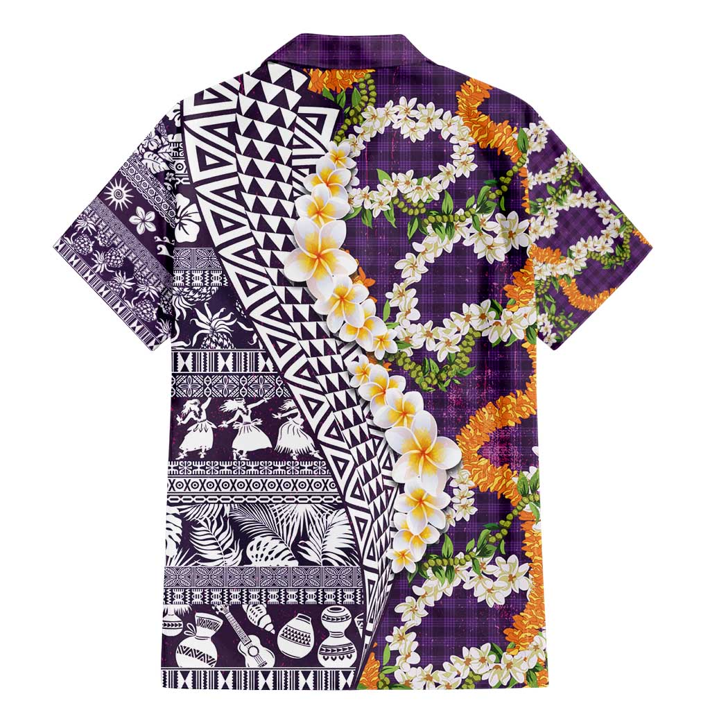 Hawaiian Plumeria Lei Family Matching Mermaid Dress and Hawaiian Shirt Kakau Motifs and Palaka Half Style Purple Color - Polynesian Pride