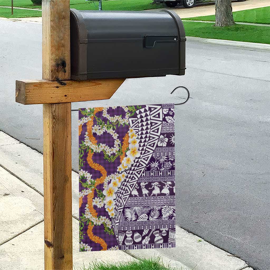 Hawaiian Plumeria Lei Garden Flag Kakau Motifs and Palaka Half Style Purple Color - Polynesian Pride