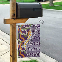 Hawaiian Plumeria Lei Garden Flag Kakau Motifs and Palaka Half Style Purple Color - Polynesian Pride