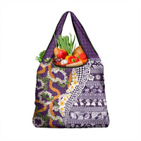 Hawaiian Plumeria Lei Grocery Bag Kakau Motifs and Palaka Half Style Purple Color - Polynesian Pride
