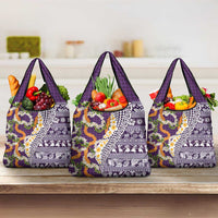 Hawaiian Plumeria Lei Grocery Bag Kakau Motifs and Palaka Half Style Purple Color - Polynesian Pride