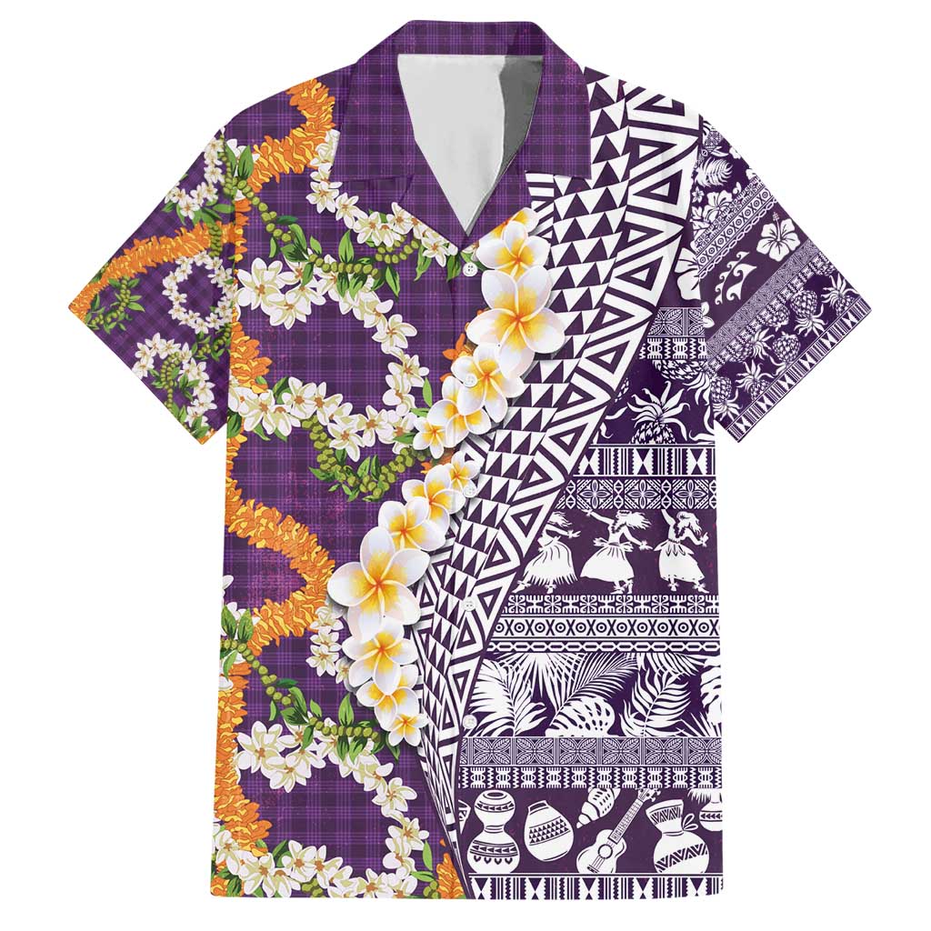 Hawaiian Plumeria Lei Hawaiian Shirt Kakau Motifs and Palaka Half Style Purple Color - Polynesian Pride