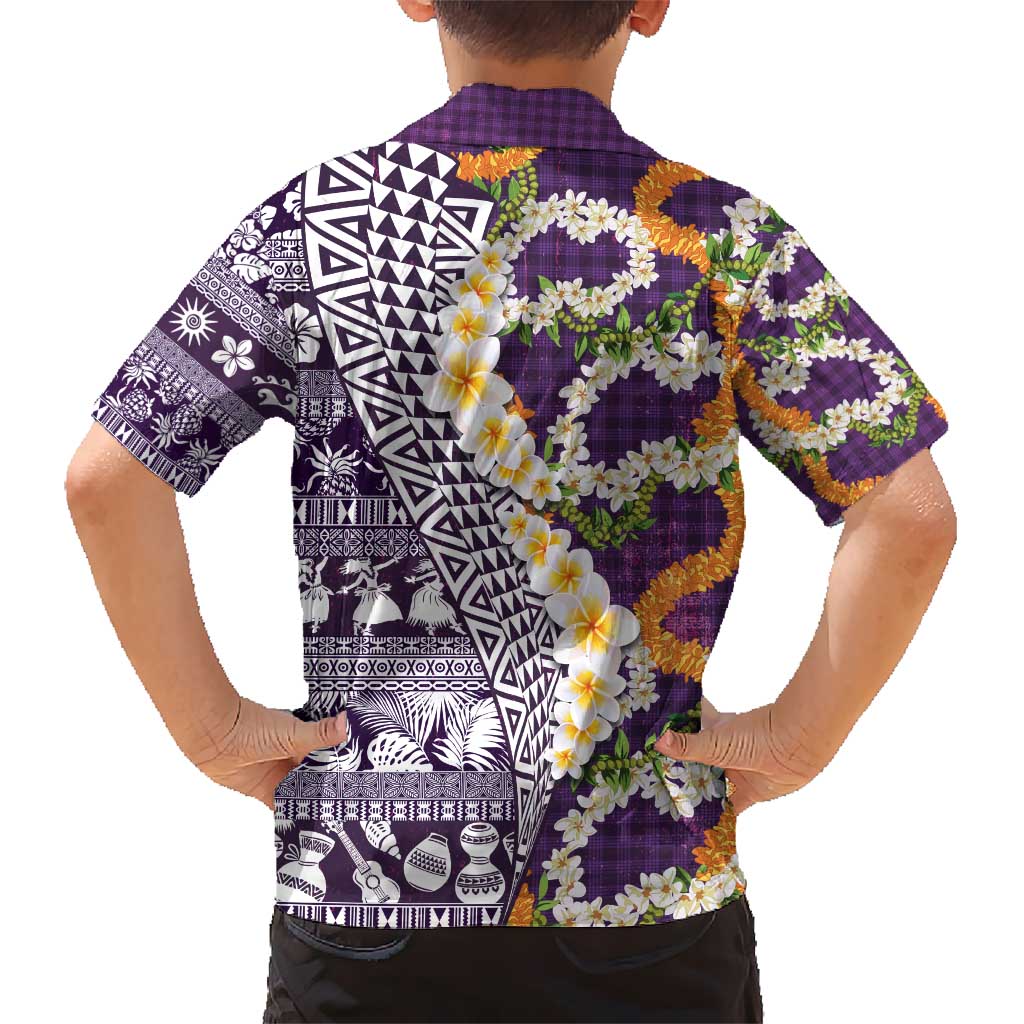 Hawaiian Plumeria Lei Hawaiian Shirt Kakau Motifs and Palaka Half Style Purple Color - Polynesian Pride