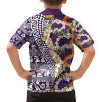 Hawaiian Plumeria Lei Hawaiian Shirt Kakau Motifs and Palaka Half Style Purple Color - Polynesian Pride