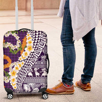 Hawaiian Plumeria Lei Luggage Cover Kakau Motifs and Palaka Half Style Purple Color - Polynesian Pride