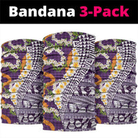 Hawaiian Plumeria Lei Neck Gaiter Kakau Motifs and Palaka Half Style Purple Color - Polynesian Pride