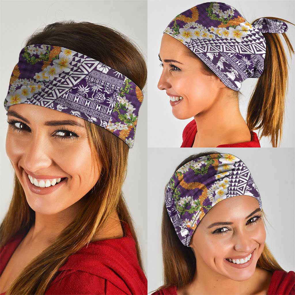 Hawaiian Plumeria Lei Neck Gaiter Kakau Motifs and Palaka Half Style Purple Color - Polynesian Pride