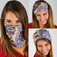 Hawaiian Plumeria Lei Neck Gaiter Kakau Motifs and Palaka Half Style Purple Color - Polynesian Pride