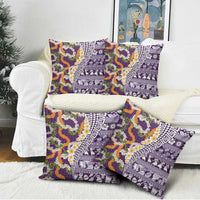 Hawaiian Plumeria Lei Pillow Cover Kakau Motifs and Palaka Half Style Purple Color - Polynesian Pride
