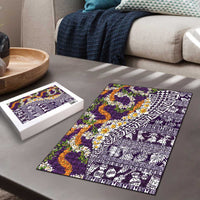 Hawaiian Plumeria Lei Puzzle Kakau Motifs and Palaka Half Style Purple Color - Polynesian Pride