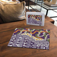 Hawaiian Plumeria Lei Puzzle Kakau Motifs and Palaka Half Style Purple Color - Polynesian Pride