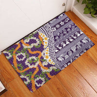 Hawaiian Plumeria Lei Rubber Doormat Kakau Motifs and Palaka Half Style Purple Color - Polynesian Pride