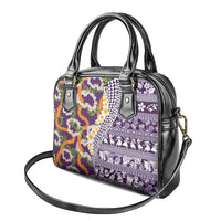 Hawaiian Plumeria Lei Shoulder Handbag Kakau Motifs and Palaka Half Style Purple Color - Polynesian Pride