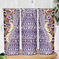 Hawaiian Plumeria Lei Skinny Tumbler Kakau Motifs and Palaka Half Style Purple Color - Polynesian Pride