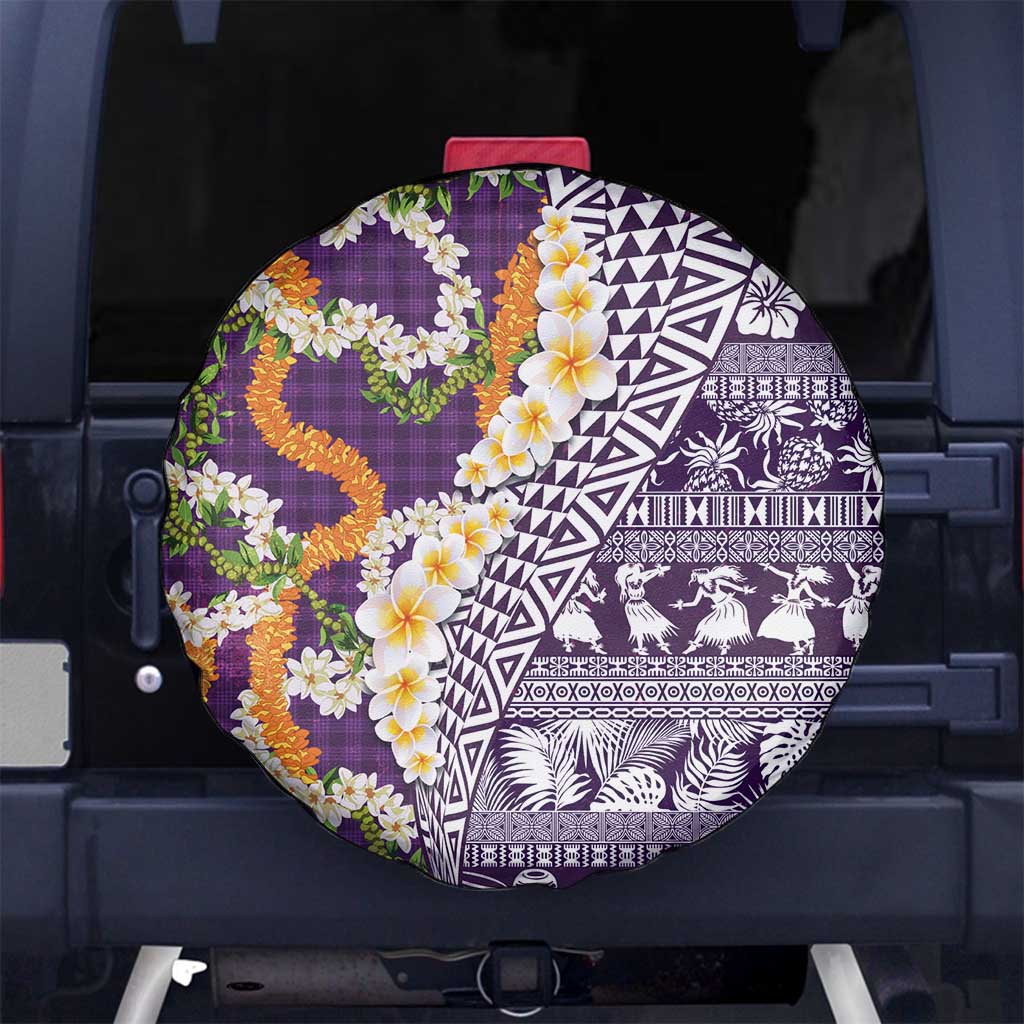 Hawaiian Plumeria Lei Spare Tire Cover Kakau Motifs and Palaka Half Style Purple Color - Polynesian Pride