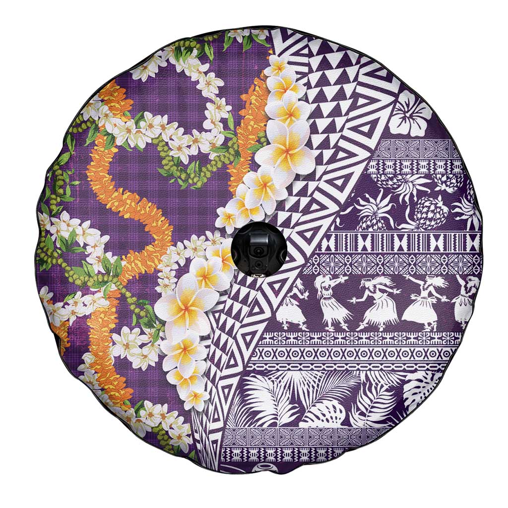 Hawaiian Plumeria Lei Spare Tire Cover Kakau Motifs and Palaka Half Style Purple Color - Polynesian Pride