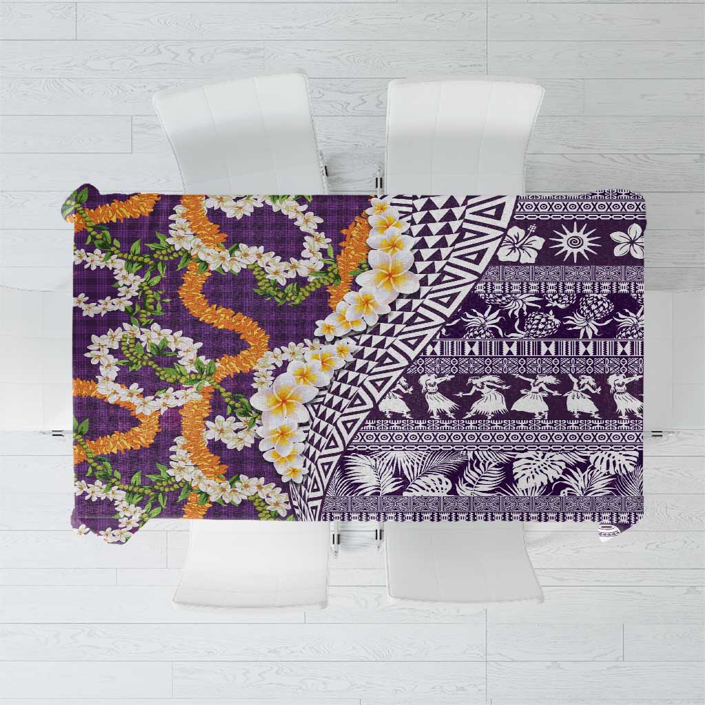 Hawaiian Plumeria Lei Tablecloth Kakau Motifs and Palaka Half Style Purple Color - Polynesian Pride