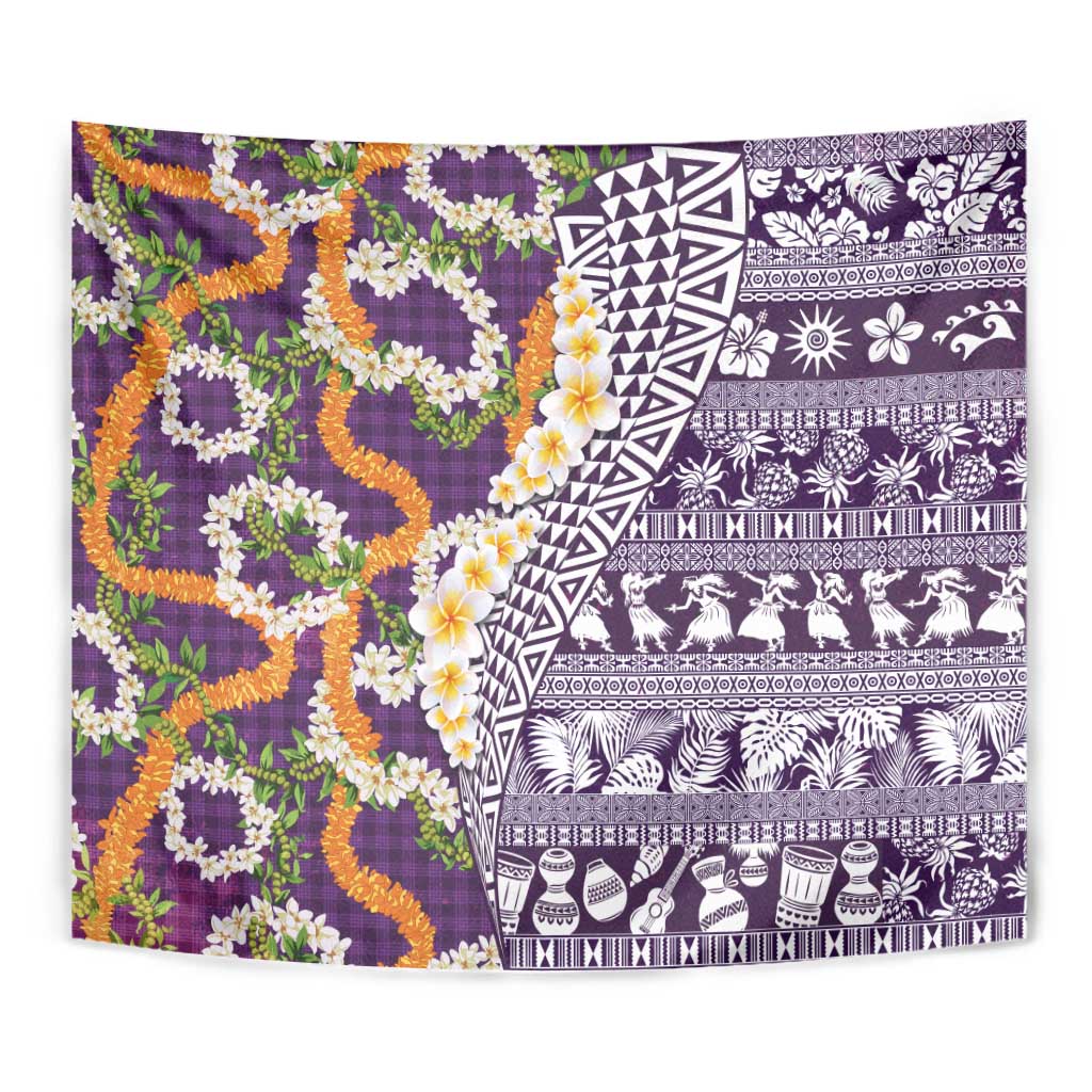 Hawaiian Plumeria Lei Tapestry Kakau Motifs and Palaka Half Style Purple Color - Polynesian Pride