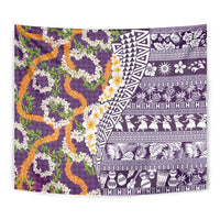 Hawaiian Plumeria Lei Tapestry Kakau Motifs and Palaka Half Style Purple Color - Polynesian Pride