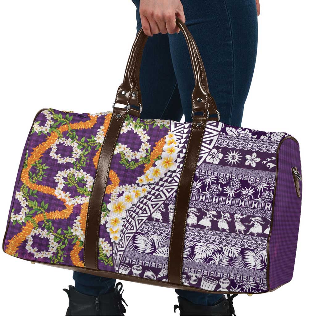 Hawaiian Plumeria Lei Travel Bag Kakau Motifs and Palaka Half Style Purple Color - Polynesian Pride