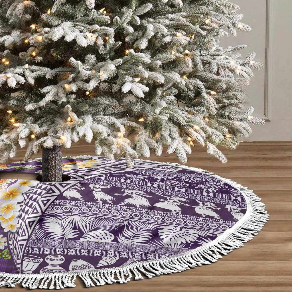 Hawaiian Plumeria Lei Tree Skirt Kakau Motifs and Palaka Half Style Purple Color - Polynesian Pride