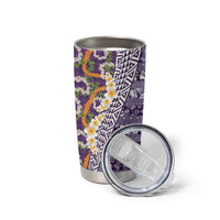 Hawaiian Plumeria Lei Tumbler Cup Kakau Motifs and Palaka Half Style Purple Color - Polynesian Pride