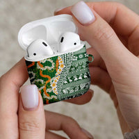 Hawaiian Plumeria Lei AirPods Case Kakau Motifs and Palaka Half Style Green Color - Polynesian Pride