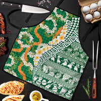 Hawaiian Plumeria Lei Apron Kakau Motifs and Palaka Half Style Green Color - Polynesian Pride