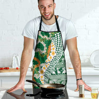 Hawaiian Plumeria Lei Apron Kakau Motifs and Palaka Half Style Green Color - Polynesian Pride