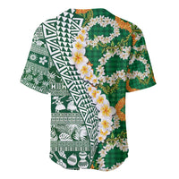 Hawaiian Plumeria Lei Baseball Jersey Kakau Motifs and Palaka Half Style Green Color - Polynesian Pride